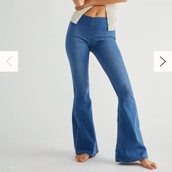 🧡 Free People We the Free Penny Gummy Pull-On Flare Jeans Echo Blue