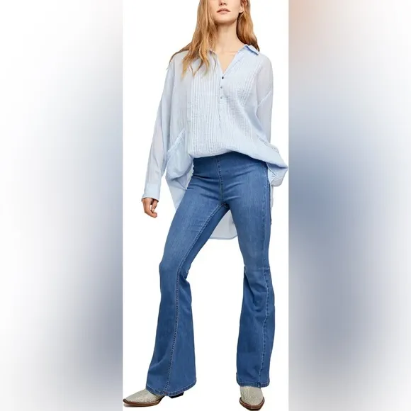 🧡 Free People We the Free Penny Gummy Pull-On Flare Jeans Echo Blue