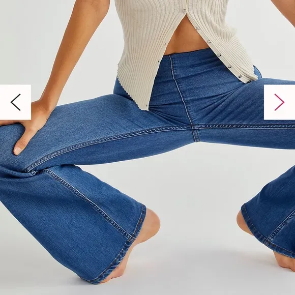 🧡 Free People We the Free Penny Gummy Pull-On Flare Jeans Echo Blue