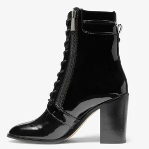 🐢 MICHAEL MICHAEL KORS Rosario Lace-up Bootie In Black Patent Leather