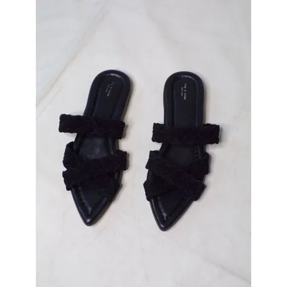 🆕 RAG &amp; BONE Lewis Pointed Toe Woven Leather Slide Sandal Shoes 10.5 Black