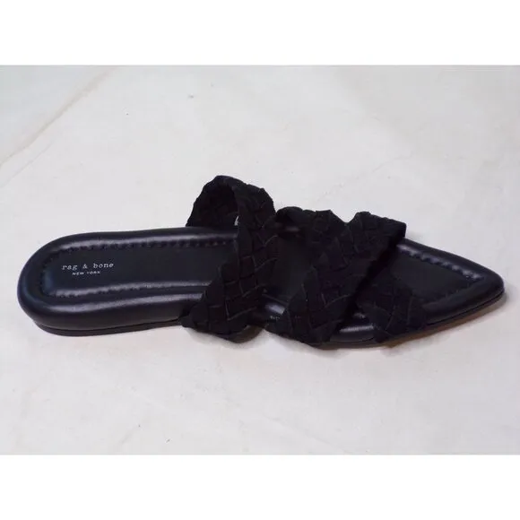 🆕 RAG &amp; BONE Lewis Pointed Toe Woven Leather Slide Sandal Shoes 10.5 Black