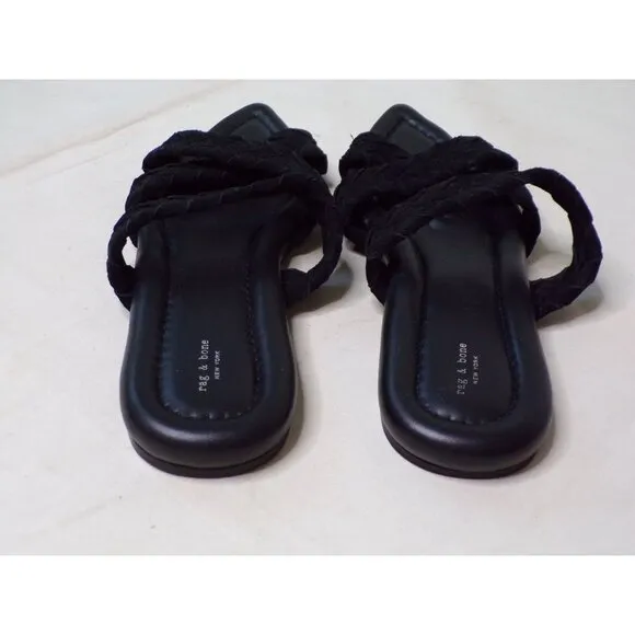🆕 RAG &amp; BONE Lewis Pointed Toe Woven Leather Slide Sandal Shoes 10.5 Black