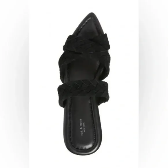 🆕 RAG &amp; BONE Lewis Pointed Toe Woven Leather Slide Sandal Shoes 10.5 Black