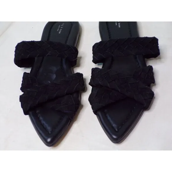 🆕 RAG &amp; BONE Lewis Pointed Toe Woven Leather Slide Sandal Shoes 10.5 Black