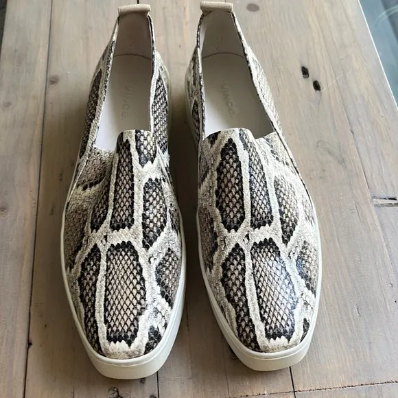 🆕 Vince Saxon 2 Snakeskin Leather Platform Slip On Sneakers Size 9