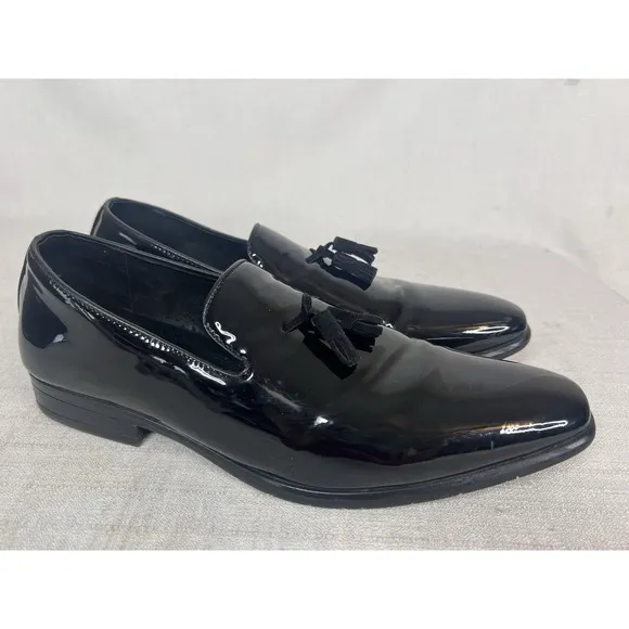 10.5 Men's Stacy Adams Phoenix Tassel Slip On Tuxedo Shoes Black Patent Leather