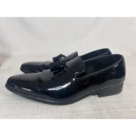 10.5 Men's Stacy Adams Phoenix Tassel Slip On Tuxedo Shoes Black Patent Leather