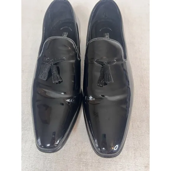10.5 Men's Stacy Adams Phoenix Tassel Slip On Tuxedo Shoes Black Patent Leather