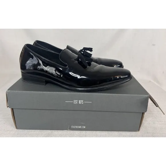 10.5 Men's Stacy Adams Phoenix Tassel Slip On Tuxedo Shoes Black Patent Leather
