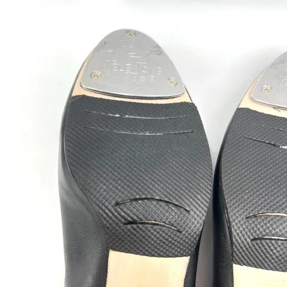 11W 11 WIDE Capezio #561 Jr Footlight 1.5&quot; Black Leather Tap Dance Shoes Heels