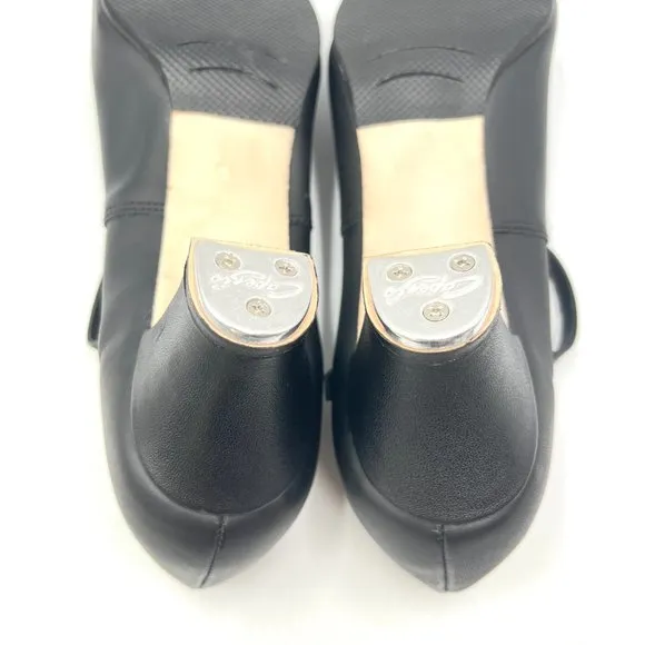 11W 11 WIDE Capezio #561 Jr Footlight 1.5&quot; Black Leather Tap Dance Shoes Heels