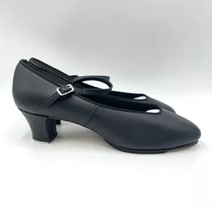 11W 11 WIDE Capezio #561 Jr Footlight 1.5&quot; Black Leather Tap Dance Shoes Heels