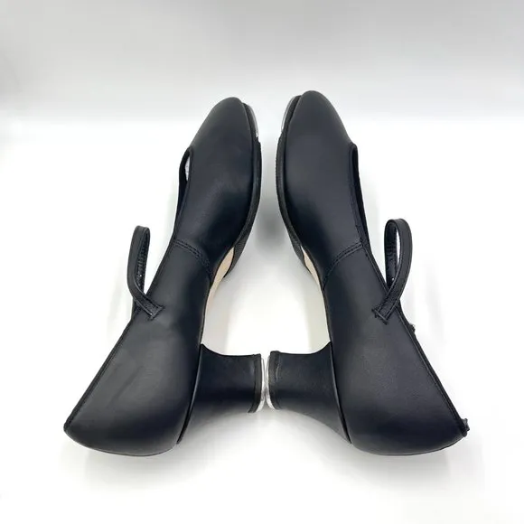 11W 11 WIDE Capezio #561 Jr Footlight 1.5&quot; Black Leather Tap Dance Shoes Heels