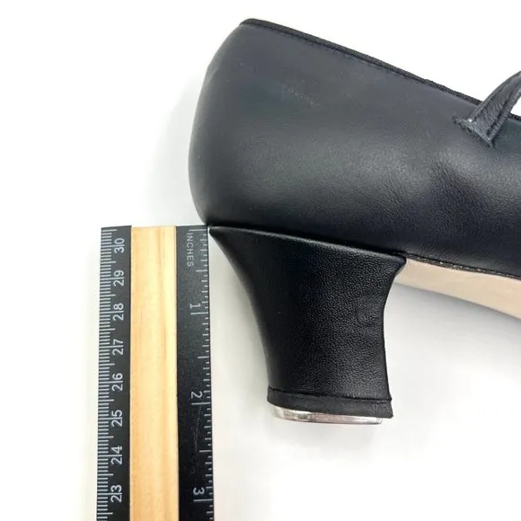 11W 11 WIDE Capezio #561 Jr Footlight 1.5&quot; Black Leather Tap Dance Shoes Heels