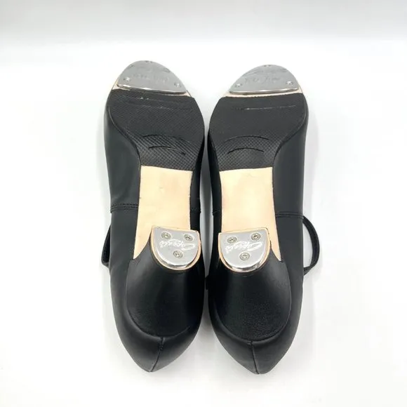11W 11 WIDE Capezio #561 Jr Footlight 1.5&quot; Black Leather Tap Dance Shoes Heels