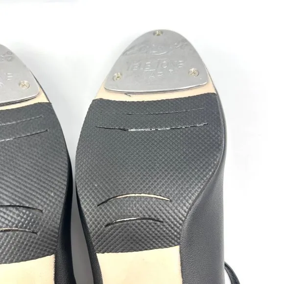 11W 11 WIDE Capezio #561 Jr Footlight 1.5&quot; Black Leather Tap Dance Shoes Heels