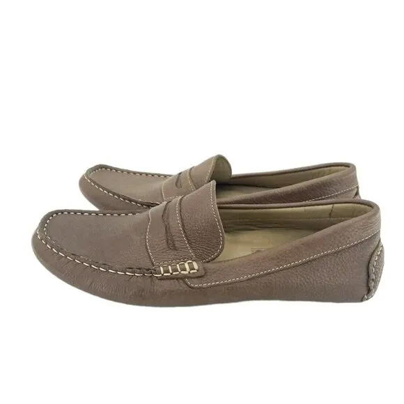 1901 Men's Loafer Shoes Brown Leather Driving Slip On Shoes SZ 8