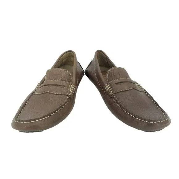 1901 Men's Loafer Shoes Brown Leather Driving Slip On Shoes SZ 8