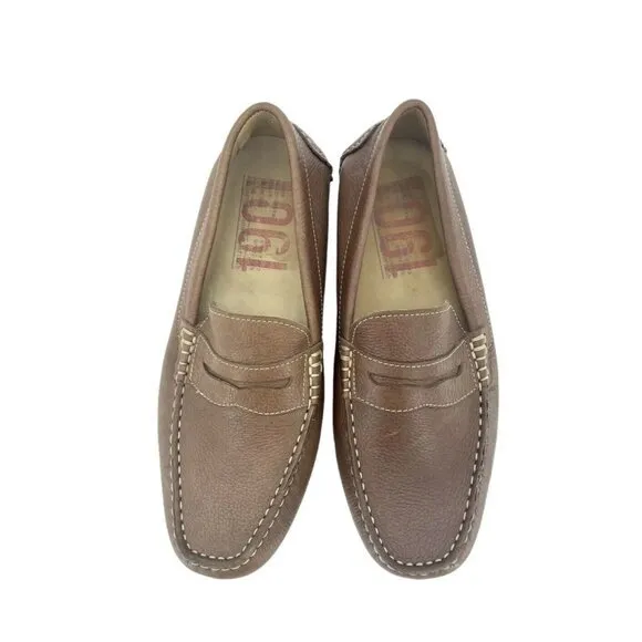 1901 Men's Loafer Shoes Brown Leather Driving Slip On Shoes SZ 8