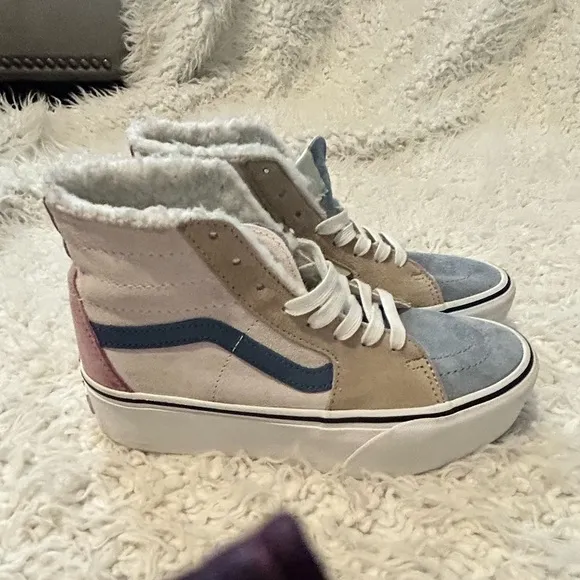 $50 sale VANS Sk8-Hi Tapered Platform Sherpa Multi Suede 5.5 Y Sneakers VN0A7Q5…