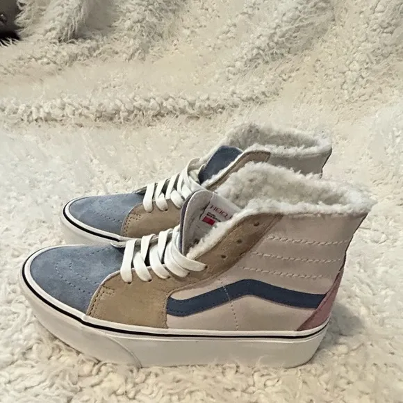 $50 sale VANS Sk8-Hi Tapered Platform Sherpa Multi Suede 5.5 Y Sneakers VN0A7Q5…