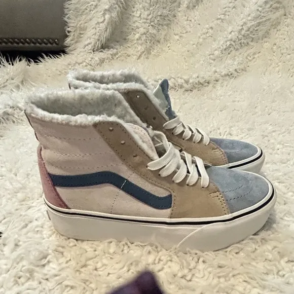 $50 sale VANS Sk8-Hi Tapered Platform Sherpa Multi Suede 5.5 Y Sneakers VN0A7Q5…