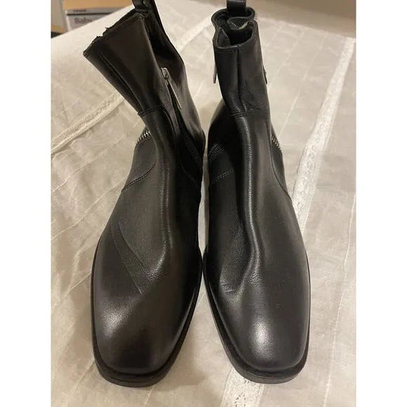 $525 Aquatalia Colbie Weatherproof Black Leather Bootie Boots Dual Zippers 10