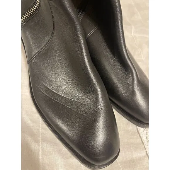 $525 Aquatalia Colbie Weatherproof Black Leather Bootie Boots Dual Zippers 10