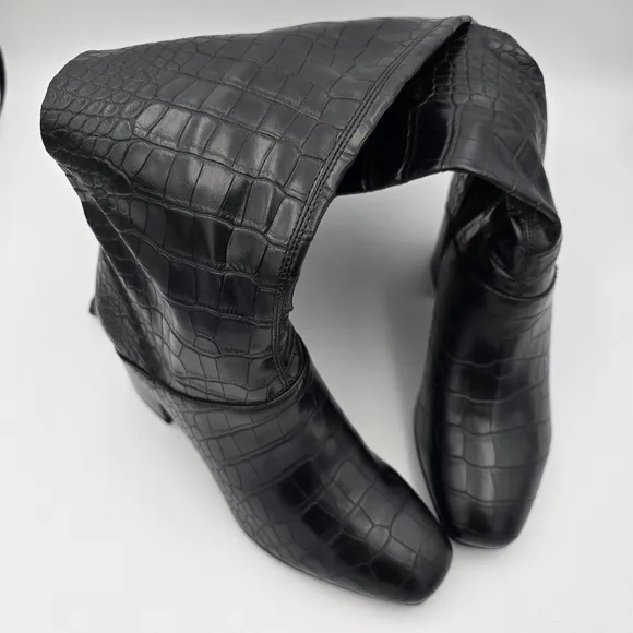 6W Franco Sarto Women's Tribute Knee High Boots, Black Crocco Faux Leather