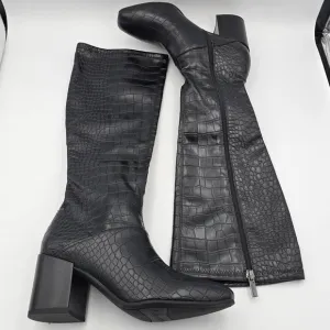 6W Franco Sarto Women's Tribute Knee High Boots, Black Crocco Faux Leather