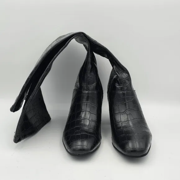 6W Franco Sarto Women's Tribute Knee High Boots, Black Crocco Faux Leather