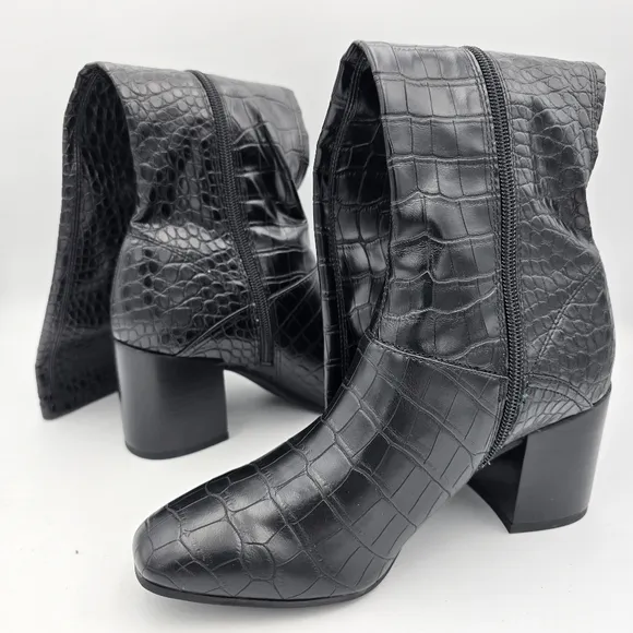 6W Franco Sarto Women's Tribute Knee High Boots, Black Crocco Faux Leather