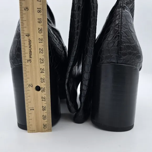 6W Franco Sarto Women's Tribute Knee High Boots, Black Crocco Faux Leather