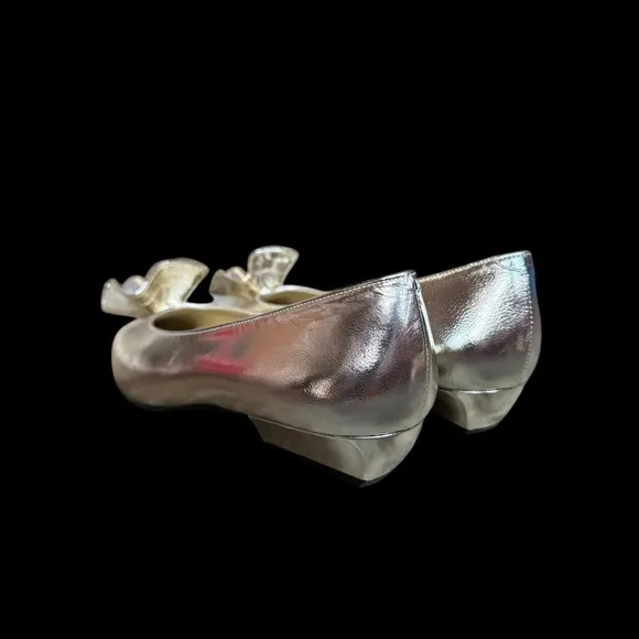 80s Balenciaga avant garde glam gold metallic leather shoes 3D flower detail