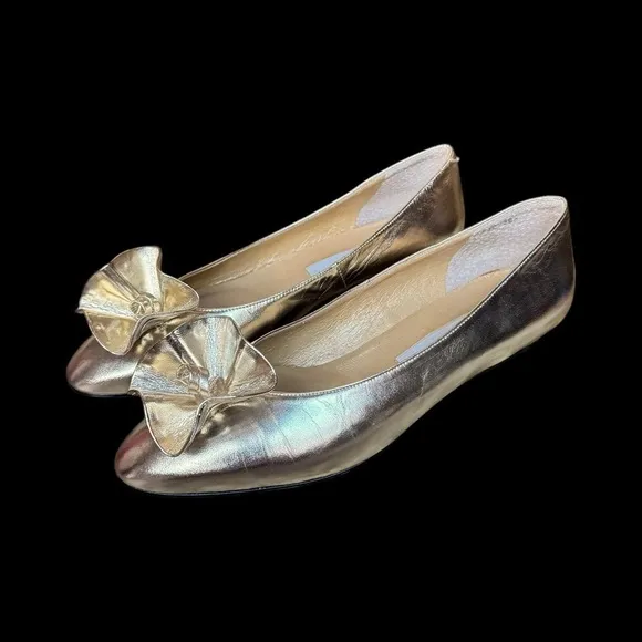 80s Balenciaga avant garde glam gold metallic leather shoes 3D flower detail