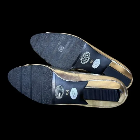 80s Balenciaga avant garde glam gold metallic leather shoes 3D flower detail