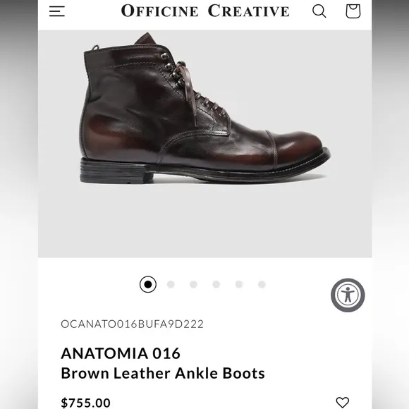 82% ⬇️ Retail - Officine Creative 7-Eyelet Brown Leather Boots - Mens 10US/43EU.
