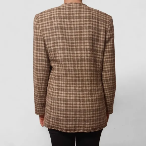 90s BROOKS BROTHERS Oversized Womens Wool Blazer Vintage Plaid Checked 8