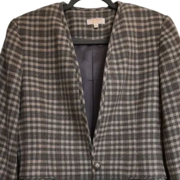 90s BROOKS BROTHERS Oversized Womens Wool Blazer Vintage Plaid Checked 8