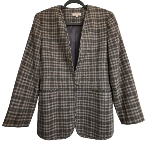 90s BROOKS BROTHERS Oversized Womens Wool Blazer Vintage Plaid Checked 8