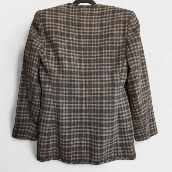 90s BROOKS BROTHERS Oversized Womens Wool Blazer Vintage Plaid Checked 8