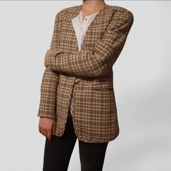 90s BROOKS BROTHERS Oversized Womens Wool Blazer Vintage Plaid Checked 8