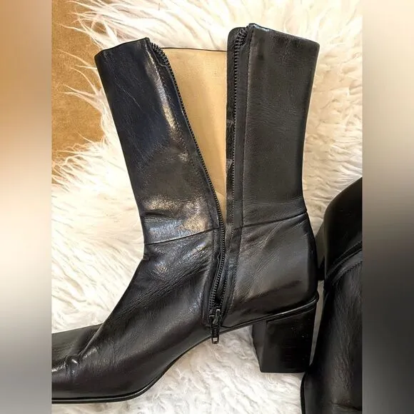 90s Etienne Aigner Impact Ankle Boots Square Toe Black Leather 8.5 N