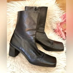 90s Etienne Aigner Impact Ankle Boots Square Toe Black Leather 8.5 N