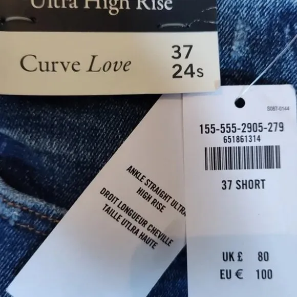 Abercrombie &amp; Fitch Curve Love Ultra High-Rise Ankle Straight Jean Size 37/24S …