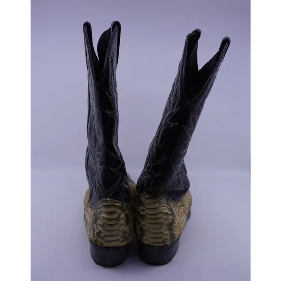 Acme Cowboy Boots Python Snake Skin Leather Men’s 11 EW Western Black Tan Wide
