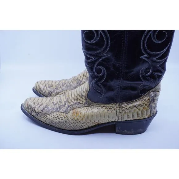 Acme Cowboy Boots Python Snake Skin Leather Men’s 11 EW Western Black Tan Wide