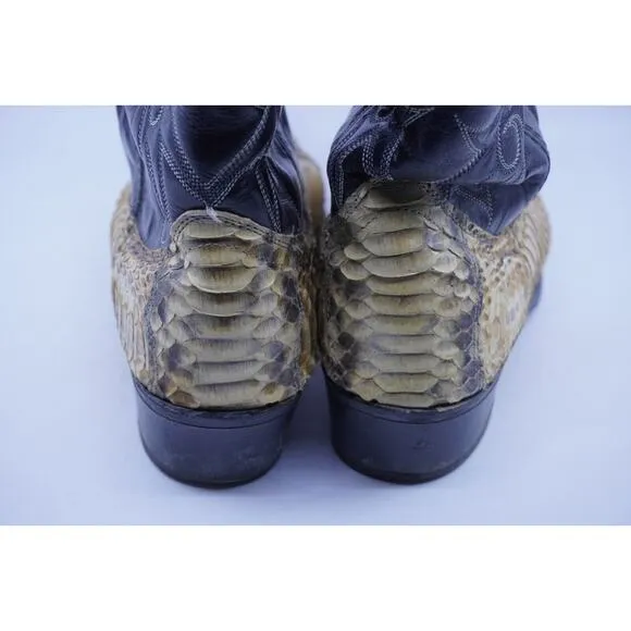 Acme Cowboy Boots Python Snake Skin Leather Men’s 11 EW Western Black Tan Wide