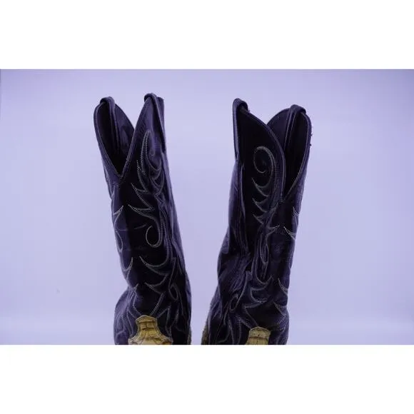Acme Cowboy Boots Python Snake Skin Leather Men’s 11 EW Western Black Tan Wide